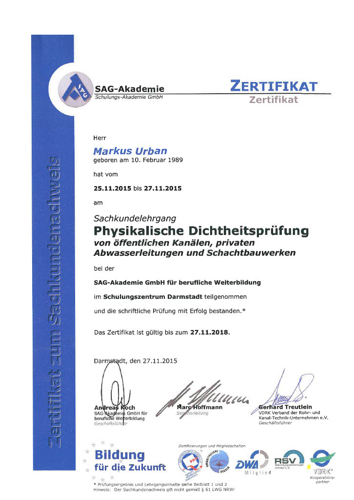 Zertifikate & Qualifikationen | Rapid Rohr- und Kanaltechnik