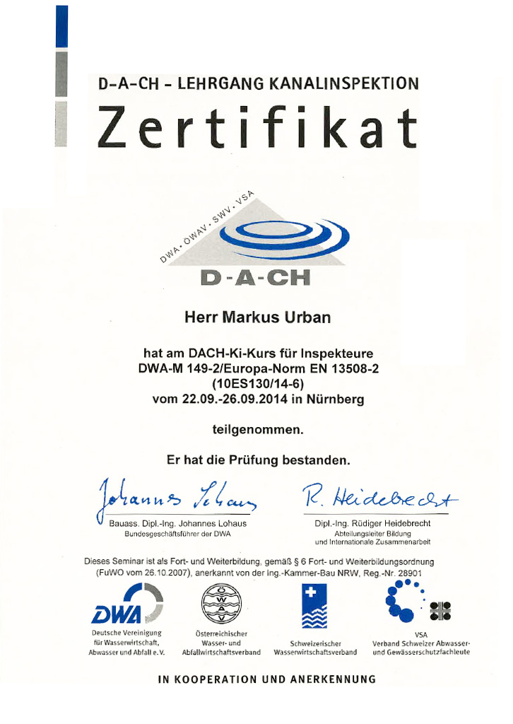 Zertifikate & Qualifikationen | Rapid Rohr- und Kanaltechnik