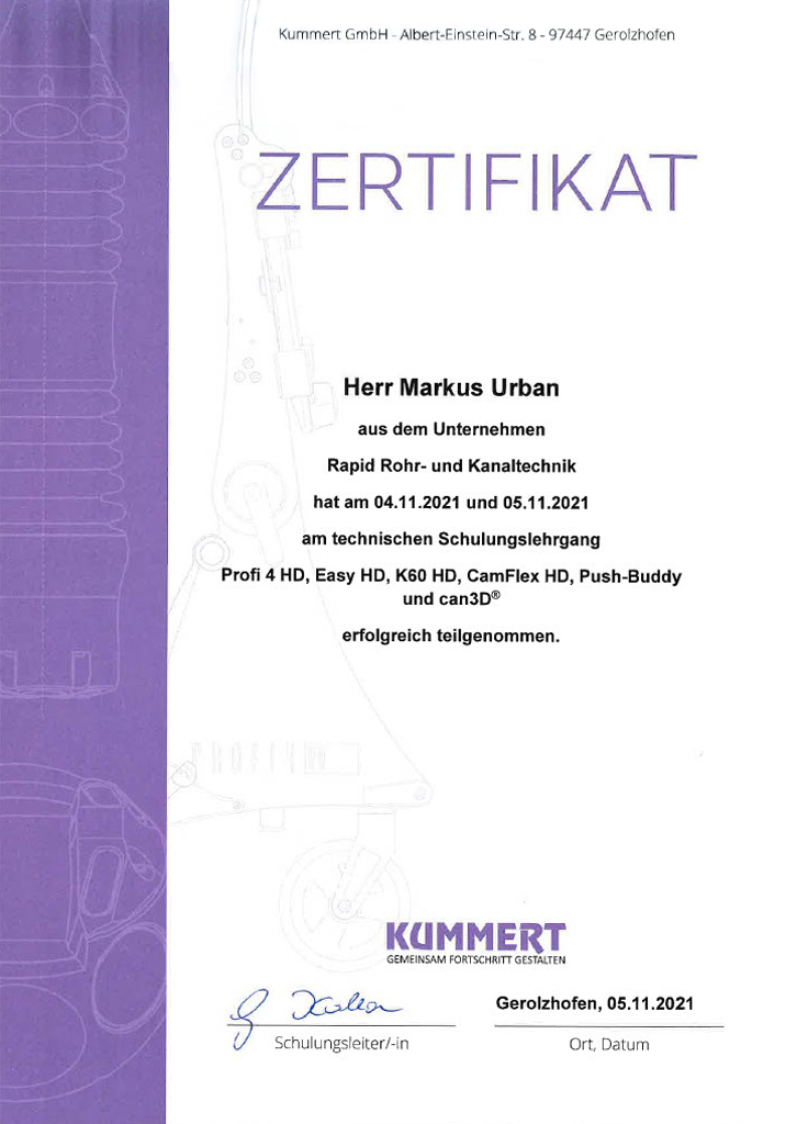 Zertifikate & Qualifikationen | Rapid Rohr- und Kanaltechnik