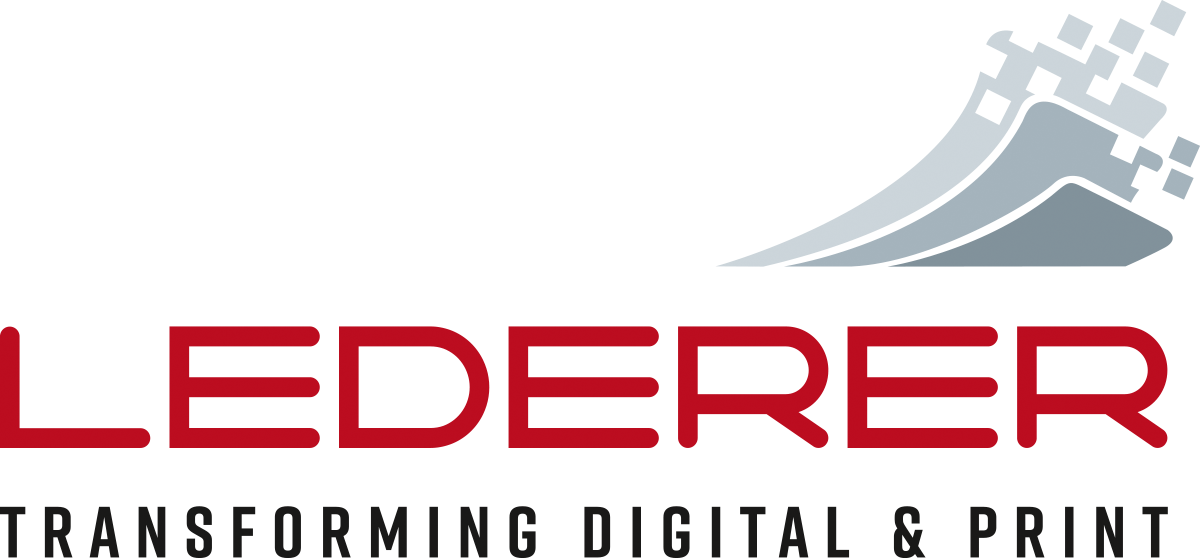 Unsere Partnernetzwerke | Rapid Rohr- und Kanaltechnik Lederer logo: red wordmark with a gray swoosh and pixel square motif to the right, plus the tagline 'Transforming Digital & Print'.