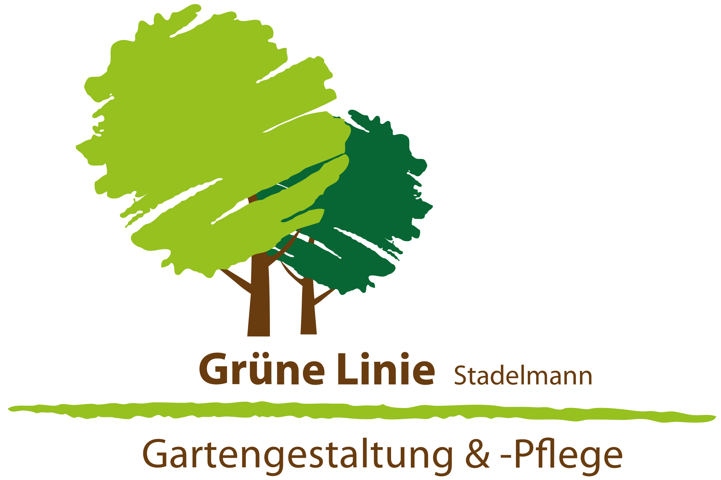 Unsere Partnernetzwerke | Rapid Rohr- und Kanaltechnik Logo featuring two stylized trees (lime and dark green) with brown trunks and brown text reading 'Grüne Linie' and 'Gartengestaltung & Pflege'.